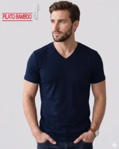 BROKERS - Tshirt mezza manica scollo a V in BAMBOO nero