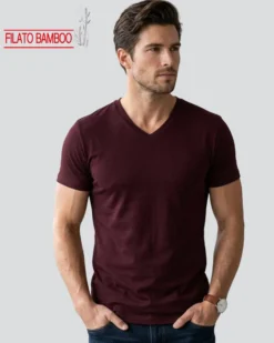 BROKERS - Tshirt mezza manica scollo a V in BAMBOO bordeaux
