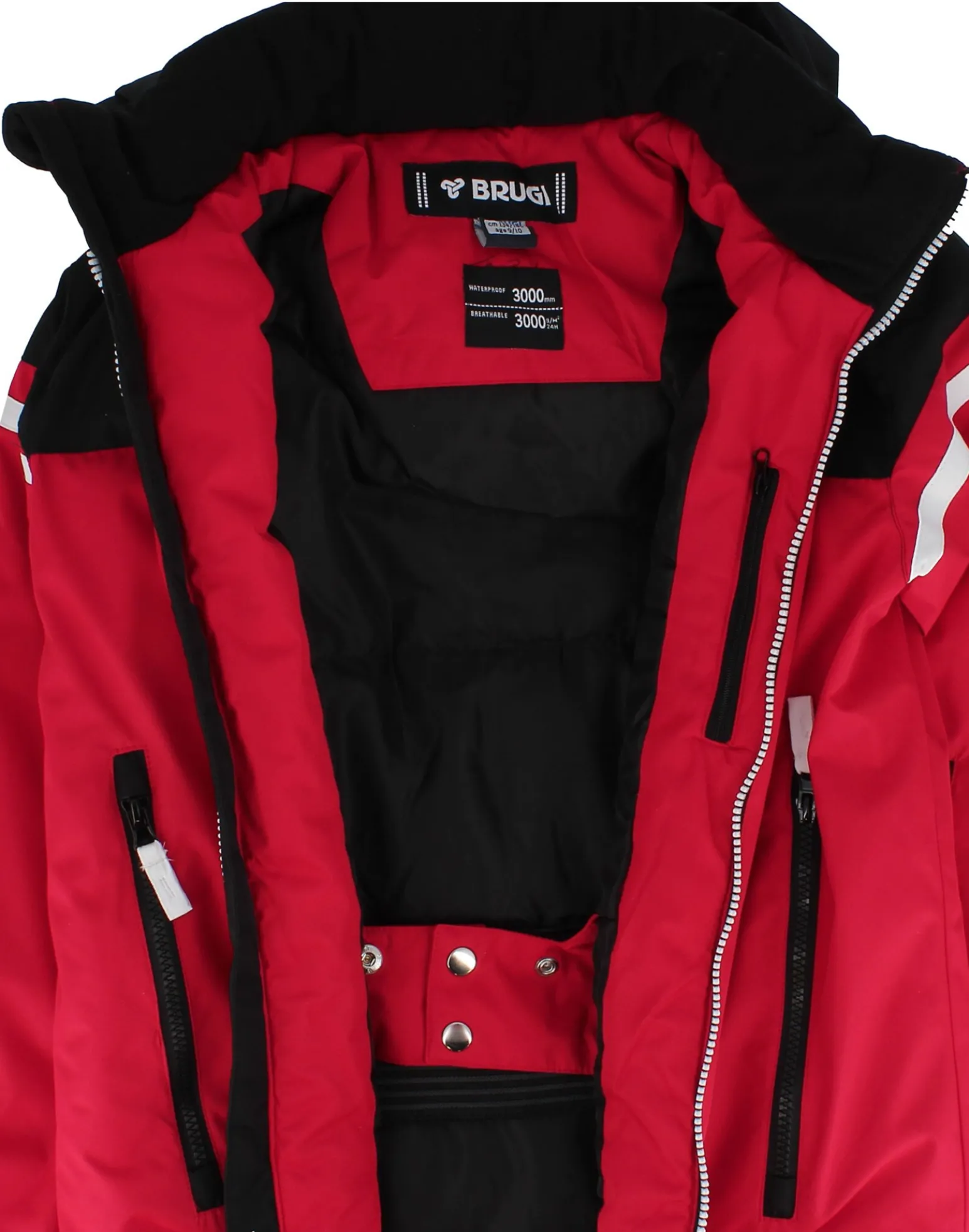 BRUGI - Completo da sci bambino rosso e nero impermeabile antivento e traspirante con cappuccio