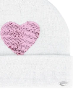 BRUGI - Cuffia bianca da bambina con cuore rosa in strass