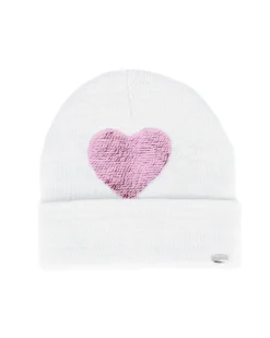 BRUGI - Cuffia bianca da bambina con cuore rosa in strass