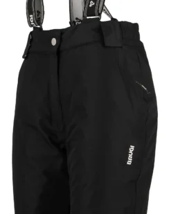 BRUGI - Pantalone da sci donna nero impermeabile traspirante antivento con bretelle regolabili