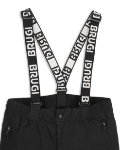 BRUGI - Pantalone da sci nero impermeabile traspirante idrorepellente antivento con bretelle regolabili bambino