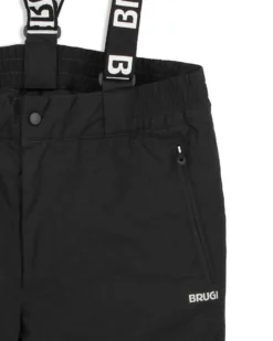 BRUGI - Pantalone da sci nero impermeabile traspirante idrorepellente antivento con bretelle regolabili bambino