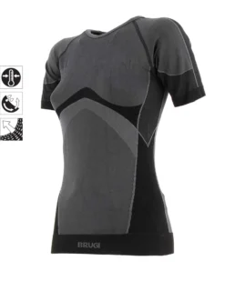 BRUGI - T shirt intima da donna termica nera in tessuto traspirante