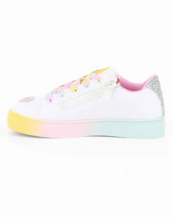 CANGURINO - Sneakers bianca da bambina con lacci multicolor e zip laterale, numerata 31/36