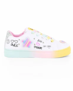 CANGURINO - Sneakers bianca da bambina con lacci multicolor e zip laterale, numerata 31/36