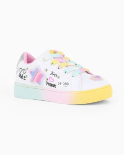 CANGURINO - Sneakers bianca da bimba con lacci multicolor e zip laterale, numerata 24/30
