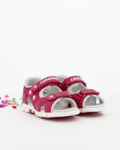 CANGURO - Sandalo da bimba fuxia e bianco con stelle e glitter  20/26