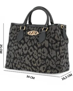 CARRERA - Borsa  due manici nera leopardata con logo frontale, tracolla removibile