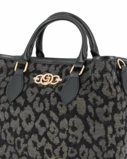 CARRERA - Borsa  due manici nera leopardata con logo frontale, tracolla removibile