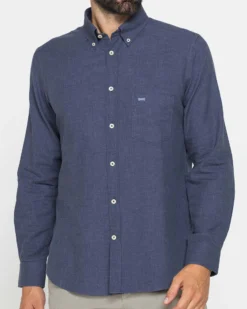 CARRERA - CAMICIA UOMO IN FLANELLA BLU TINTA UNITA