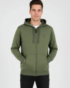 CARRERA - FELPA CON ZIP INTERA E CAPPUCCIO VERDE MILITARE DA UOMO