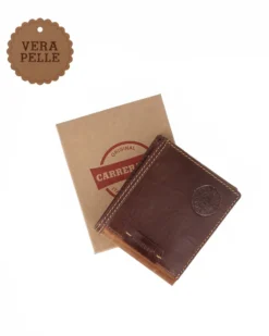 CARRERA - Portafoglio marrone con logo da uomo in VERA PELLE