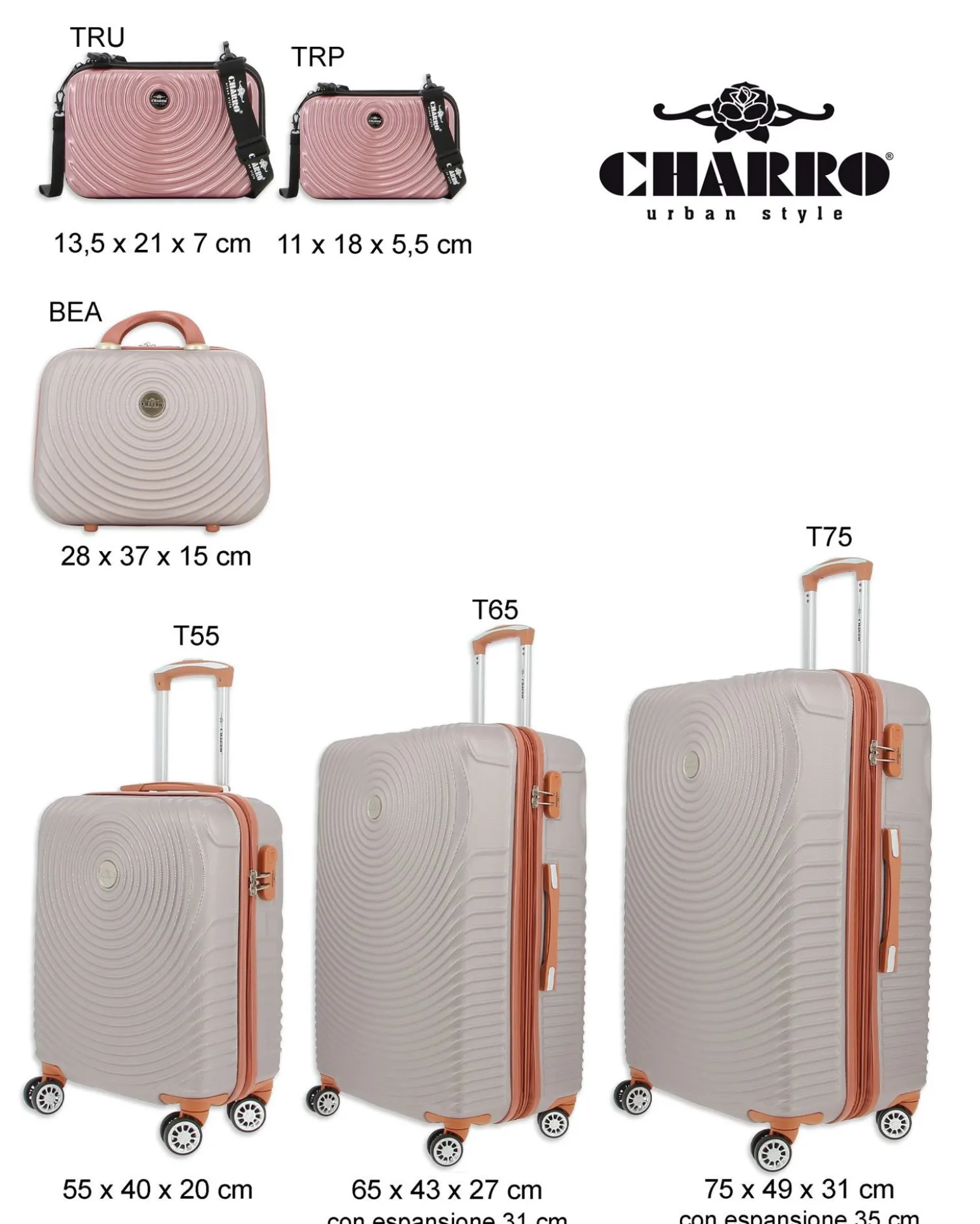 CHARRO - TROLLEY GRIGIO CHIARO IN ABS E 4 RUOTE DOPPIE