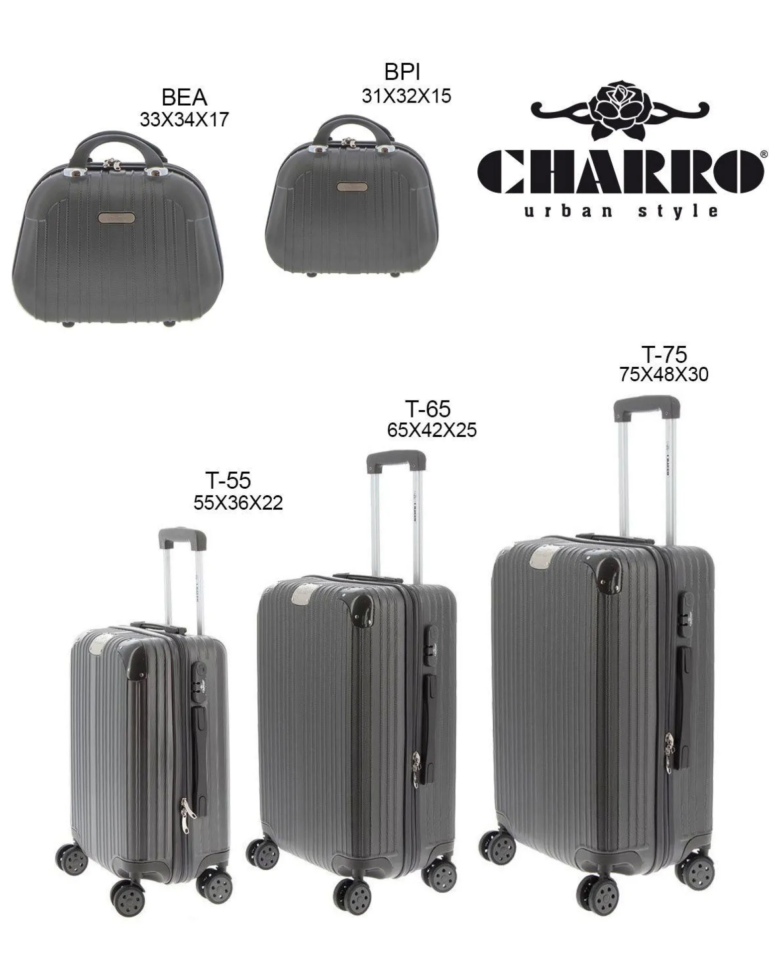 CHARRO- Trolley in ABS a righe verticali con 4 ruote doppie e angoli effetto lucido