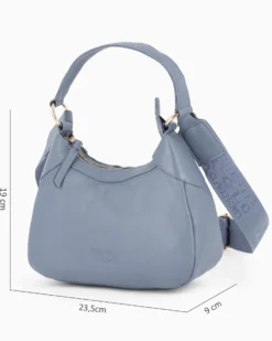 CHESTER POLO ACADEMY - Minibag celeste in VERA PELLE con tracolla nastro loggata