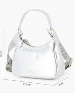 CHESTER POLO ACADEMY - Minibag argento in VERA PELLE con tracolla nastro loggata