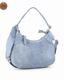 CHESTER POLO ACADEMY - Minibag celeste scamosciata in VERA PELLE con tracolla nastro loggata
