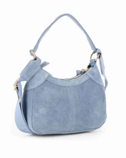 CHESTER POLO ACADEMY - Minibag celeste scamosciata in VERA PELLE con tracolla nastro loggata