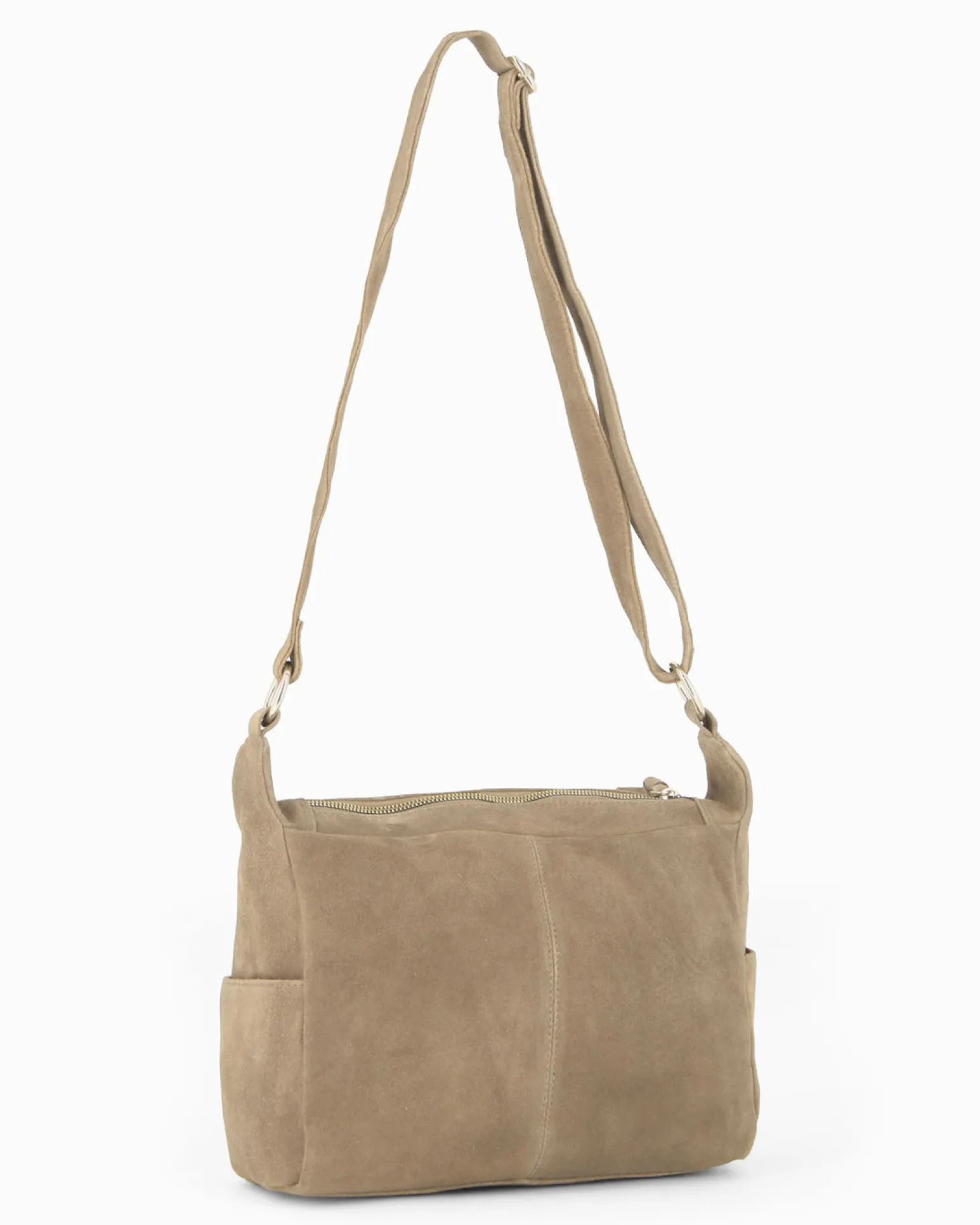 CHESTER POLO ACADEMY - Tracolla cappuccino scamosciata in VERA PELLE con tre tasche frontali