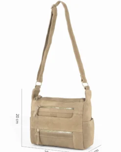 CHESTER POLO ACADEMY - Tracolla cappuccino scamosciata in VERA PELLE con tre tasche frontali