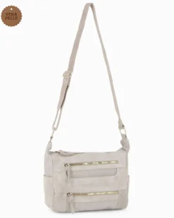 CHESTER POLO ACADEMY - Tracolla latte scamosciata in VERA PELLE con tre tasche frontali