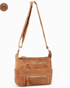 CHESTER POLO ACADEMY - Tracolla cuoio scamosciata in VERA PELLE con tre tasche frontali