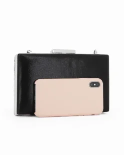 Clutch nera con strass e chiusura in metallo  - DIVAS
