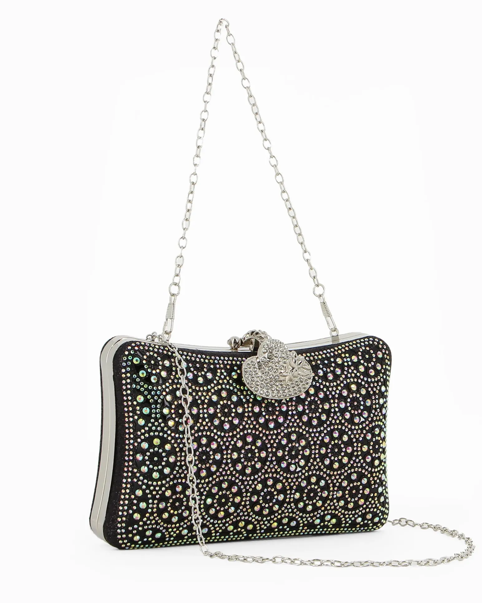 Clutch nera con strass e chiusura gioiello di strass - DIVAS