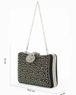 Clutch nera con strass e chiusura gioiello di strass - DIVAS