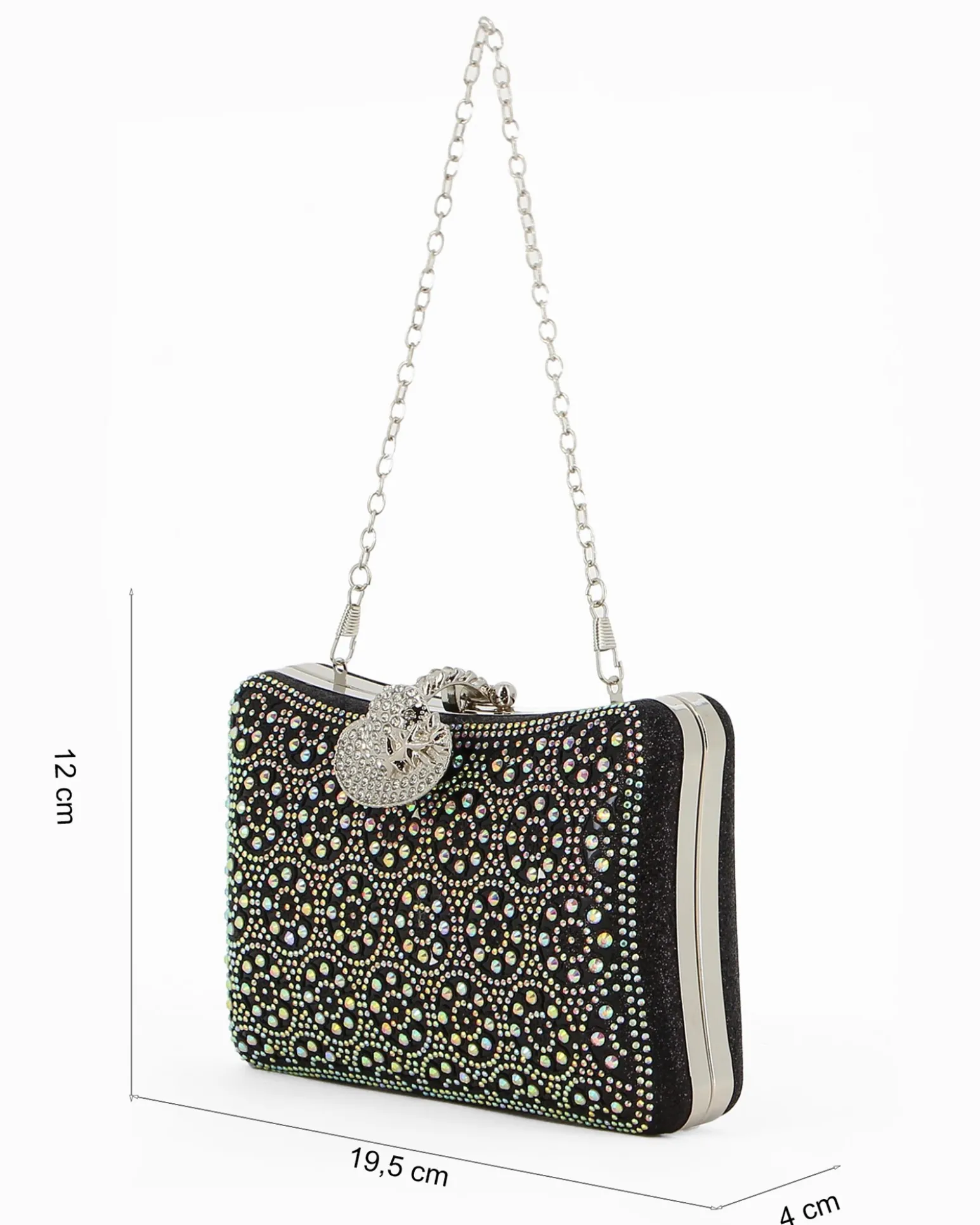 Clutch nera con strass e chiusura gioiello di strass - DIVAS