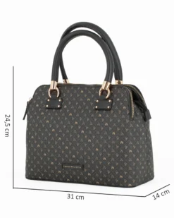 CORTINA POLO STYLE - Bauletto due manici nero/taupe loggato con tre scomparti principali, tracolla removibile