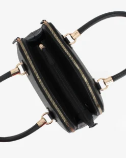 CORTINA POLO STYLE - Bauletto due manici nero/taupe loggato con tre scomparti principali, tracolla removibile