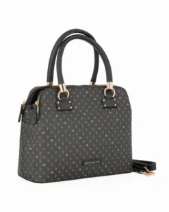 CORTINA POLO STYLE - Bauletto due manici nero/taupe loggato con tre scomparti principali, tracolla removibile