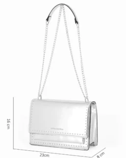 CORTINA POLO STYLE - Borsa argento tracolla catena con borchiette sulla patta