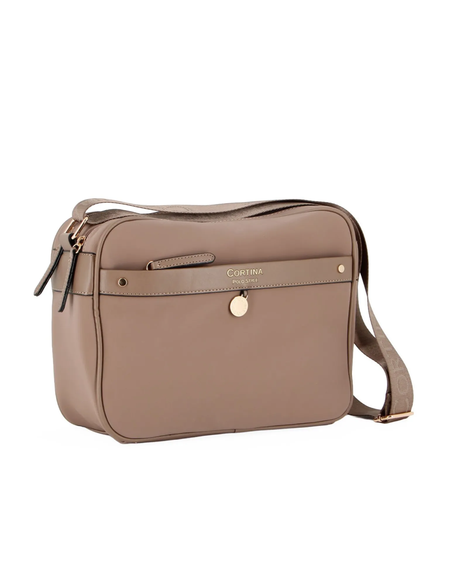 CORTINA POLO STYLE - Borsa a tracolla nocciola con tasca frontale e dettaglio logo pendente