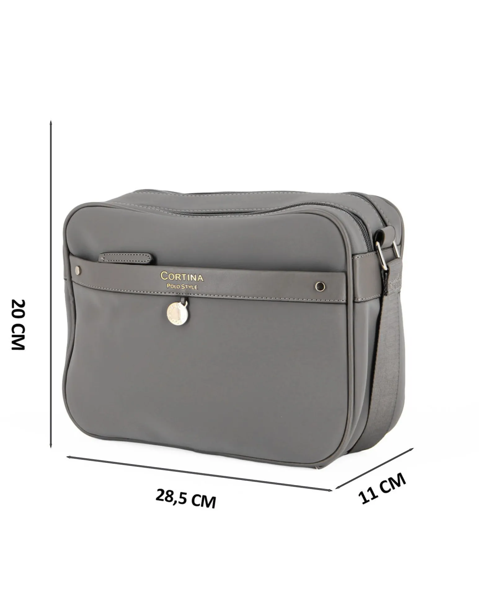 CORTINA POLO STYLE - Borsa a tracolla antracite con tasca frontale e dettaglio logo pendente