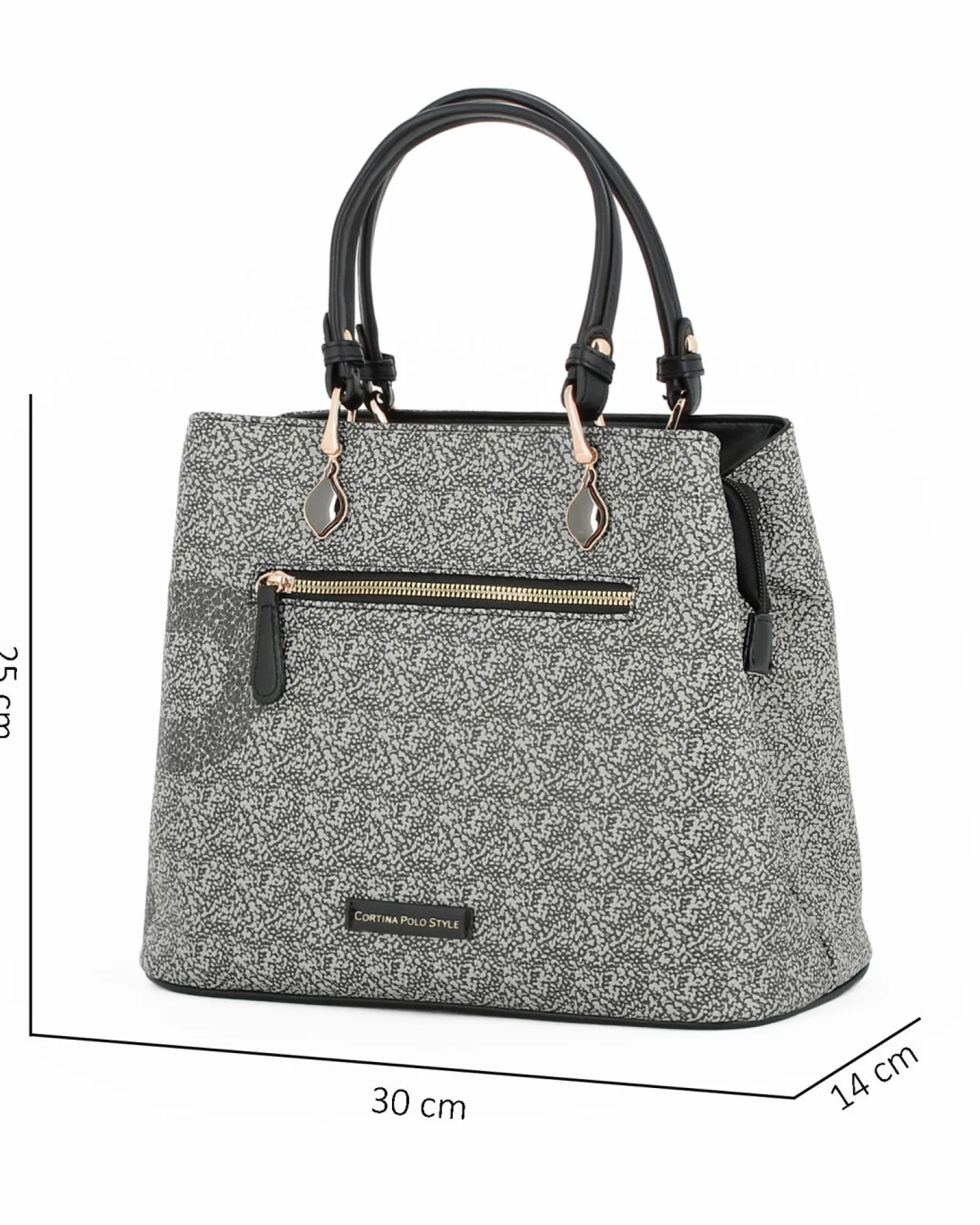 CORTINA POLO STYLE - Borsa due manici nera con tasca frontale e stampa logo, tracolla removibile