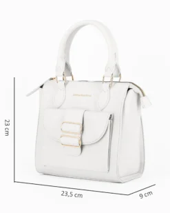 CORTINA POLO STYLE - Borsa due manici bianca con tasca frontale con doppia fibbia sulla patta, tracolla removibile