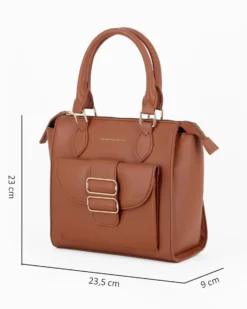 CORTINA POLO STYLE - Borsa due manici cuoio con tasca frontale con doppia fibbia sulla patta, tracolla removibile
