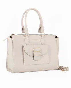 CORTINA POLO STYLE - Borsa due manici beige con tasca frontale con doppia fibbia sulla patta, tracolla removibile