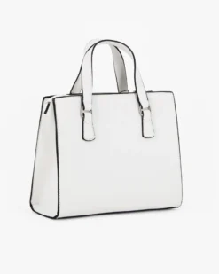 CORTINA POLO STYLE - Borsa due manici bianca con borchie, tracolla removibile