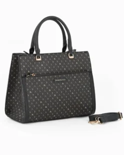 CORTINA POLO STYLE - Borsa due manici nera loggata con tasca frontale, tracolla removibile