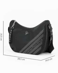 CORTINA POLO STYLE - Borsa mezzaluna nera con borchie