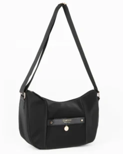 CORTINA POLO STYLE - Borsa mezzaluna nera con tasca frontale e dettaglio logo pendente