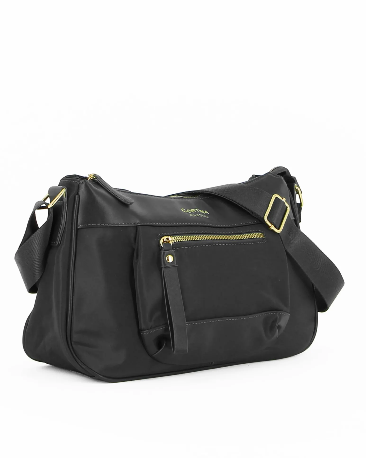 CORTINA POLO STYLE - Borsa nera con tasca frontale e tracolla regolabile