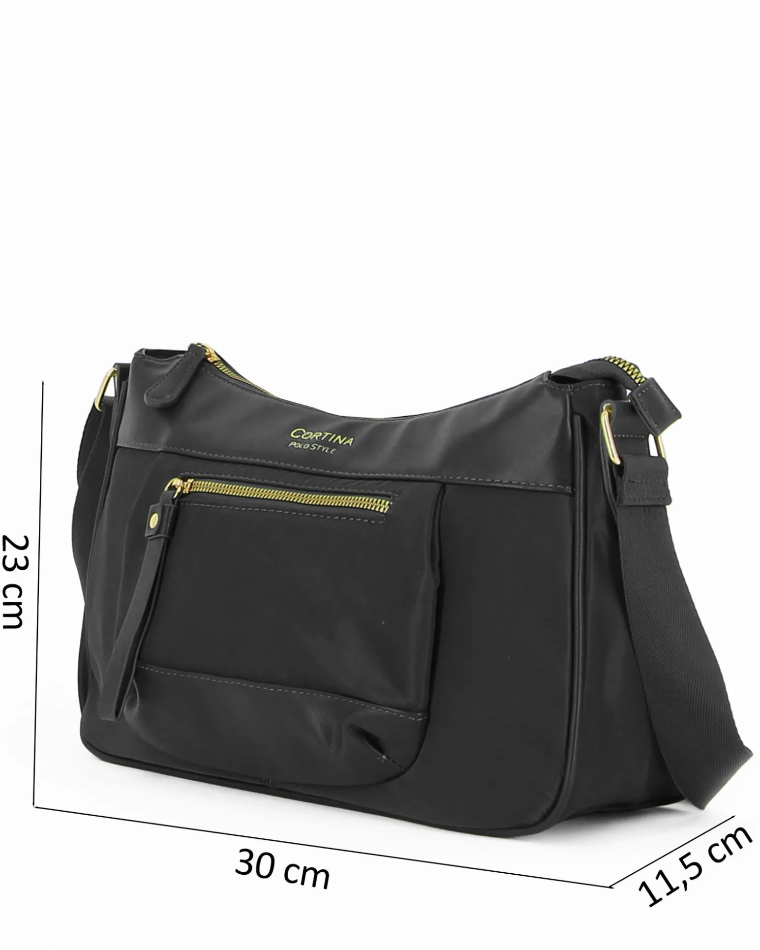 CORTINA POLO STYLE - Borsa nera con tasca frontale e tracolla regolabile