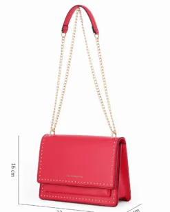CORTINA POLO STYLE - Borsa rossa tracolla catena con borchiette sulla patta