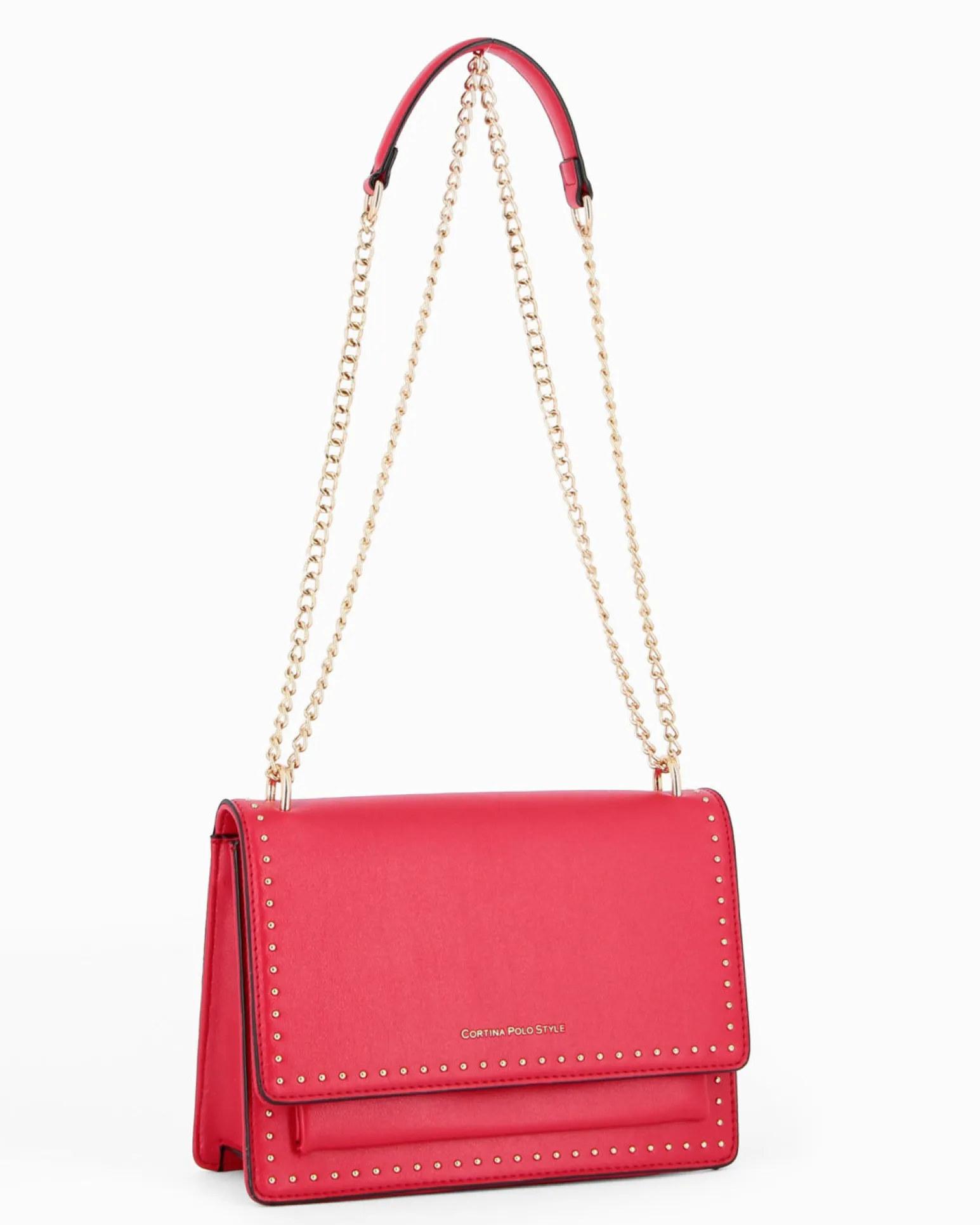 CORTINA POLO STYLE - Borsa rossa tracolla catena con borchiette sulla patta